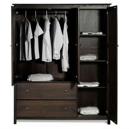Espresso Wood Finish Bedroom Wardrobe Armoire Cabinet Closet-1