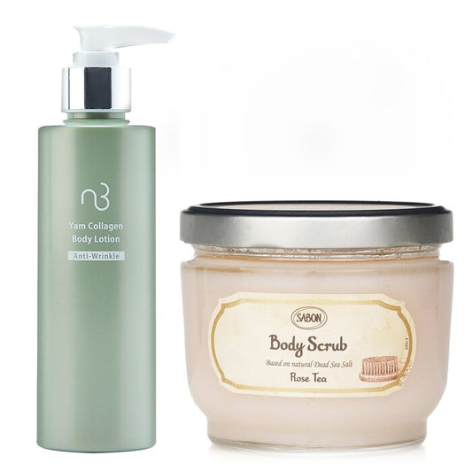 Sabon Body Scrub - Rose Tea  X Natural Beauty Yam Collagen Body Lotion - 2pcs