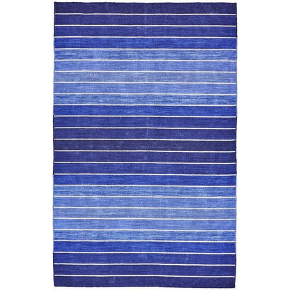 8' x 11' Striped Hand-Tufted Wool/Cotton Blue Area Rug