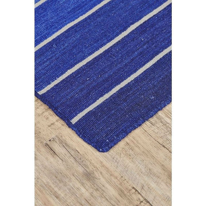 5' X 8' Striped Hand-Tufted Wool/Cotton Blue Area Rug-0