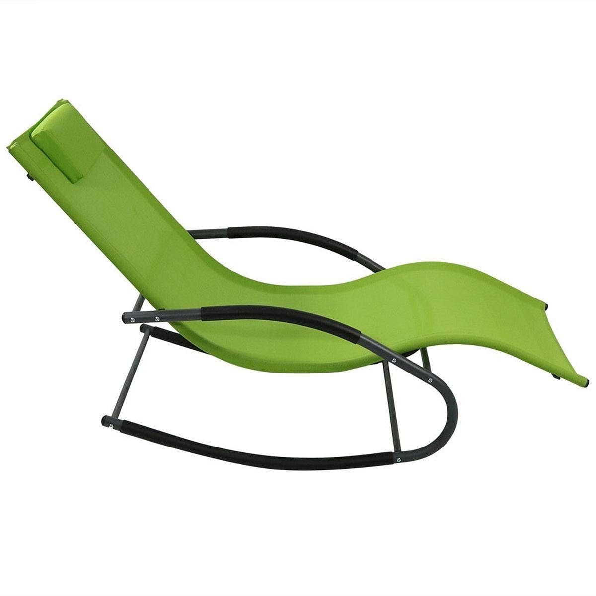 Modern Green Rocking Chaise Lounge Chair Patio Lounger with Pillow-0