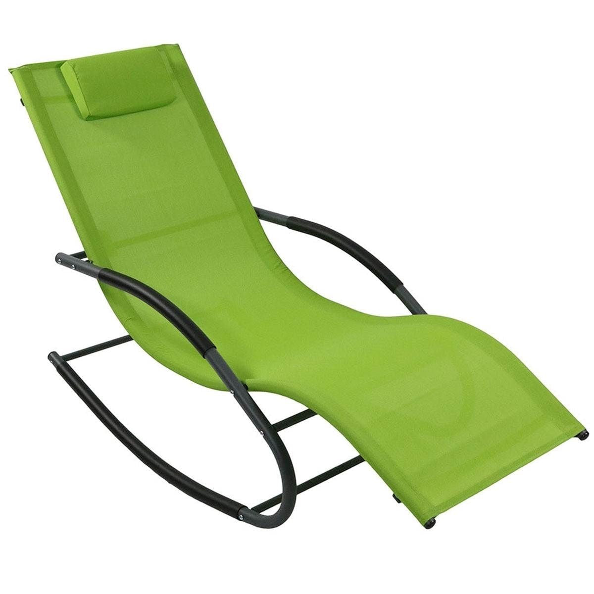 Modern Green Rocking Chaise Lounge Chair Patio Lounger with Pillow-2