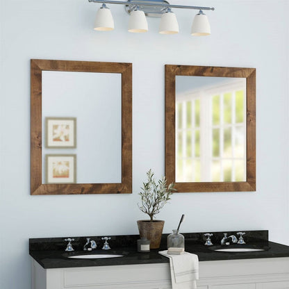 Set of 2 Modern Farmhouse Mirror Set Distressed Brown Wood Frame 31 x 24 inch-1