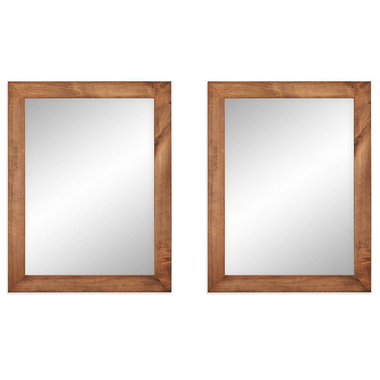 Set of 2 Modern Farmhouse Mirror Set Distressed Brown Wood Frame 31 x 24 inch-2