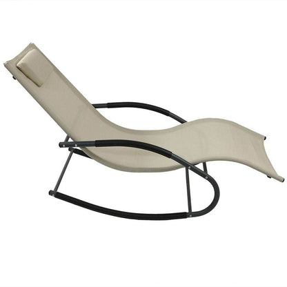 Modern Beige Rocking Chaise Lounger Patio Lounge Chair with Pillow-0