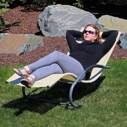 Modern Beige Rocking Chaise Lounger Patio Lounge Chair with Pillow-1