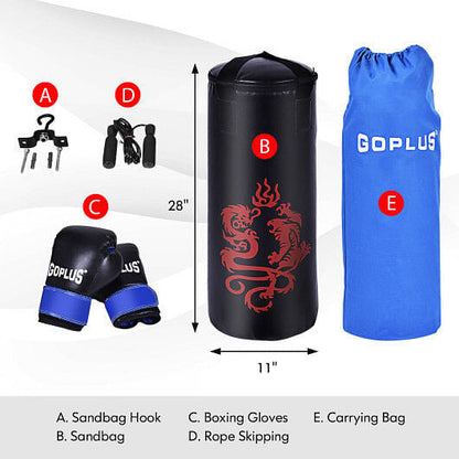 5 Pieces 40Lbs Filled Punching Boxing Set with Jump Rope and Gloves-2