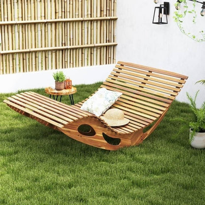 2-Seater Adirondack Slatted Acacia Patio Dual Rocker Sunbed Wood Lounger-0