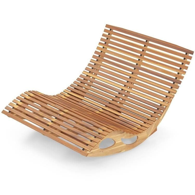 2-Seater Adirondack Slatted Acacia Patio Dual Rocker Sunbed Wood Lounger-2