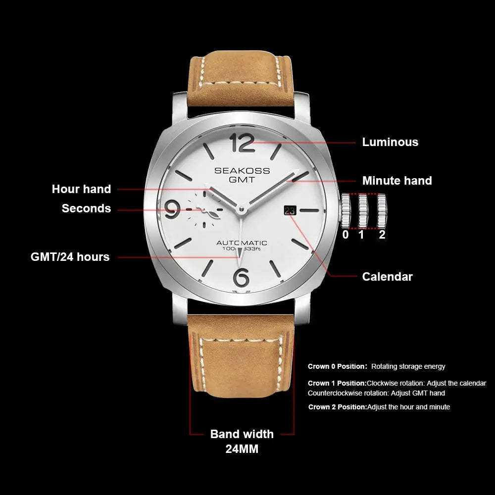 SEAKOSS GMT Diving Automatic Mechanical Watch 10Bar Men 1963 Seagull 2557 Movement Super Luminous Calendar Sapphire