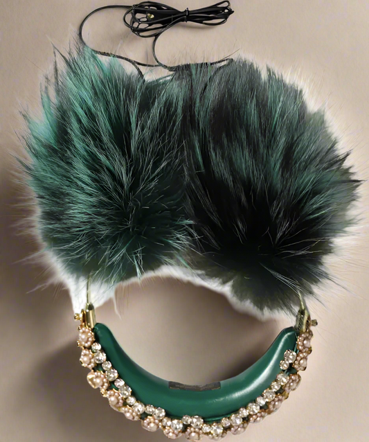 Dolce & Gabbana Green Gold Crystal Fur Headphones