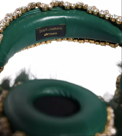 Dolce & Gabbana Green Gold Crystal Fur Headphones