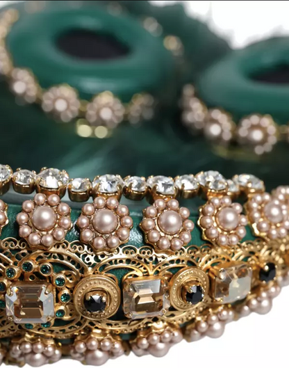 Dolce & Gabbana Green Gold Crystal Fur Headphones