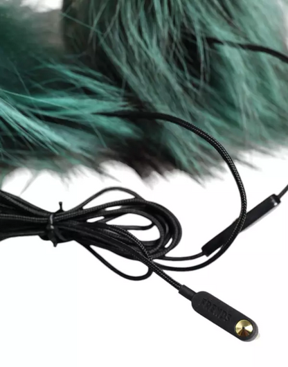 Dolce & Gabbana Green Gold Crystal Fur Headphones