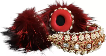 red luxury fur headphones