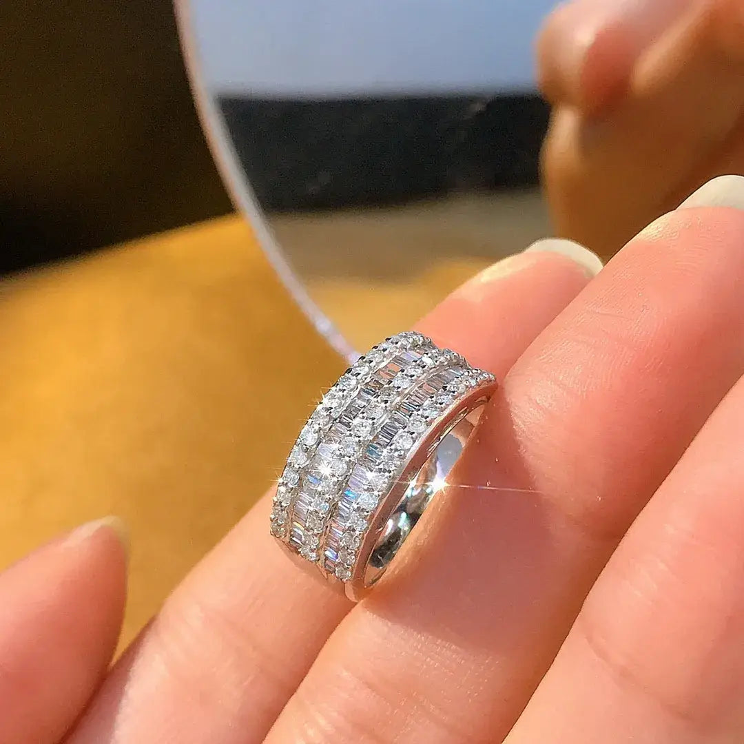 18K White Gold Solid Yellow Gold Jewelry(AU750)Women T Square Diamond Ring Fine Jewelry Real Natural Diamond Wedding