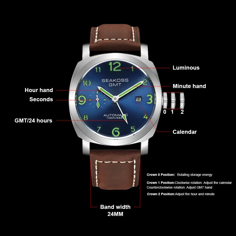 SEAKOSS GMT Diving Automatic Mechanical Watch 10Bar Men 1963 Seagull 2557 Movement Super Luminous Calendar Sapphire