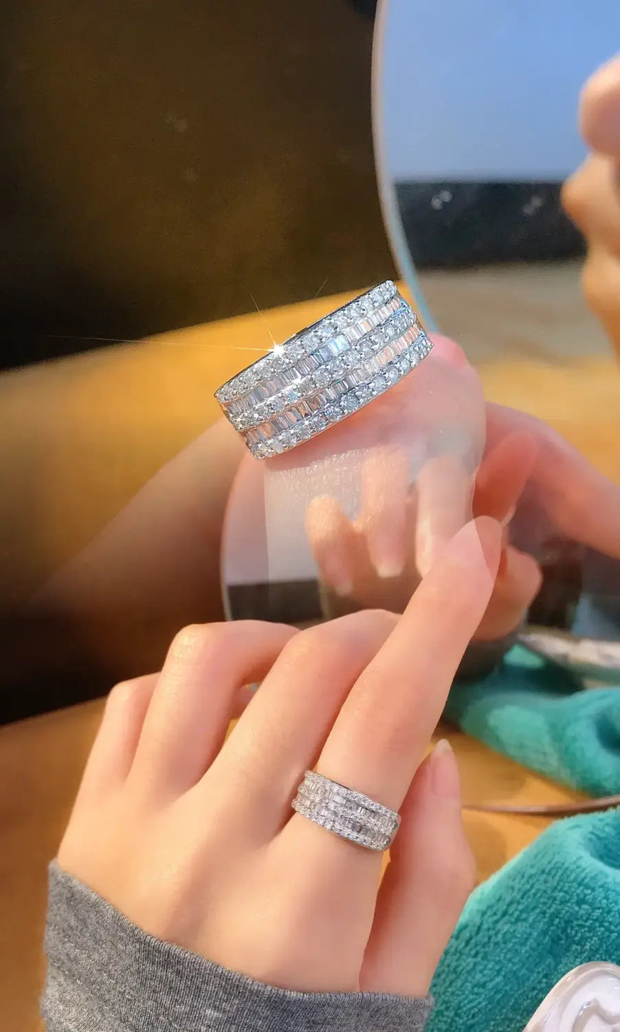 18K White Gold Solid Yellow Gold Jewelry(AU750)Women T Square Diamond Ring Fine Jewelry Real Natural Diamond Wedding