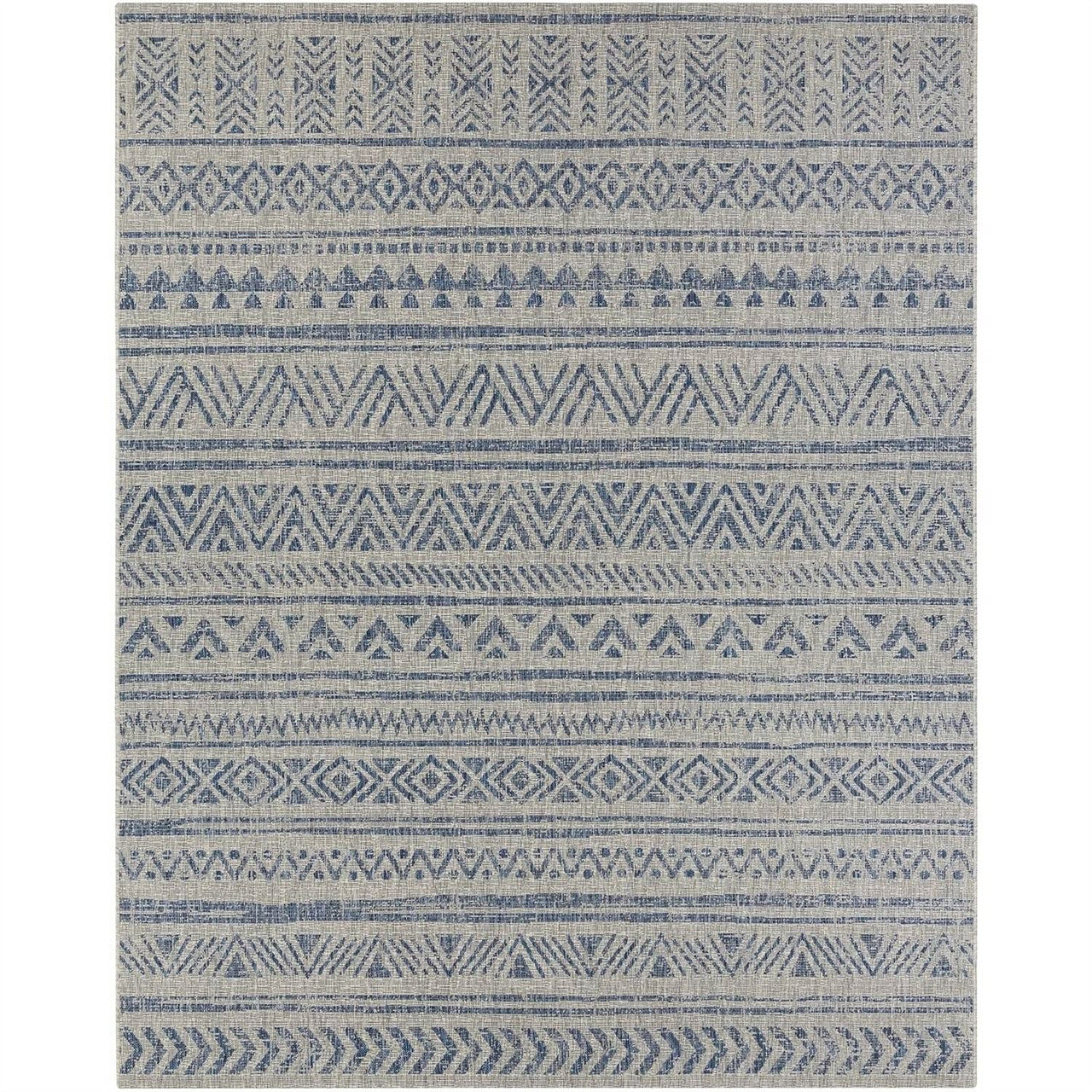 2 ft. x 3 ft. Blue Grey Chevron Coastal Boho Style Indoor Outdoor Area Rug-2