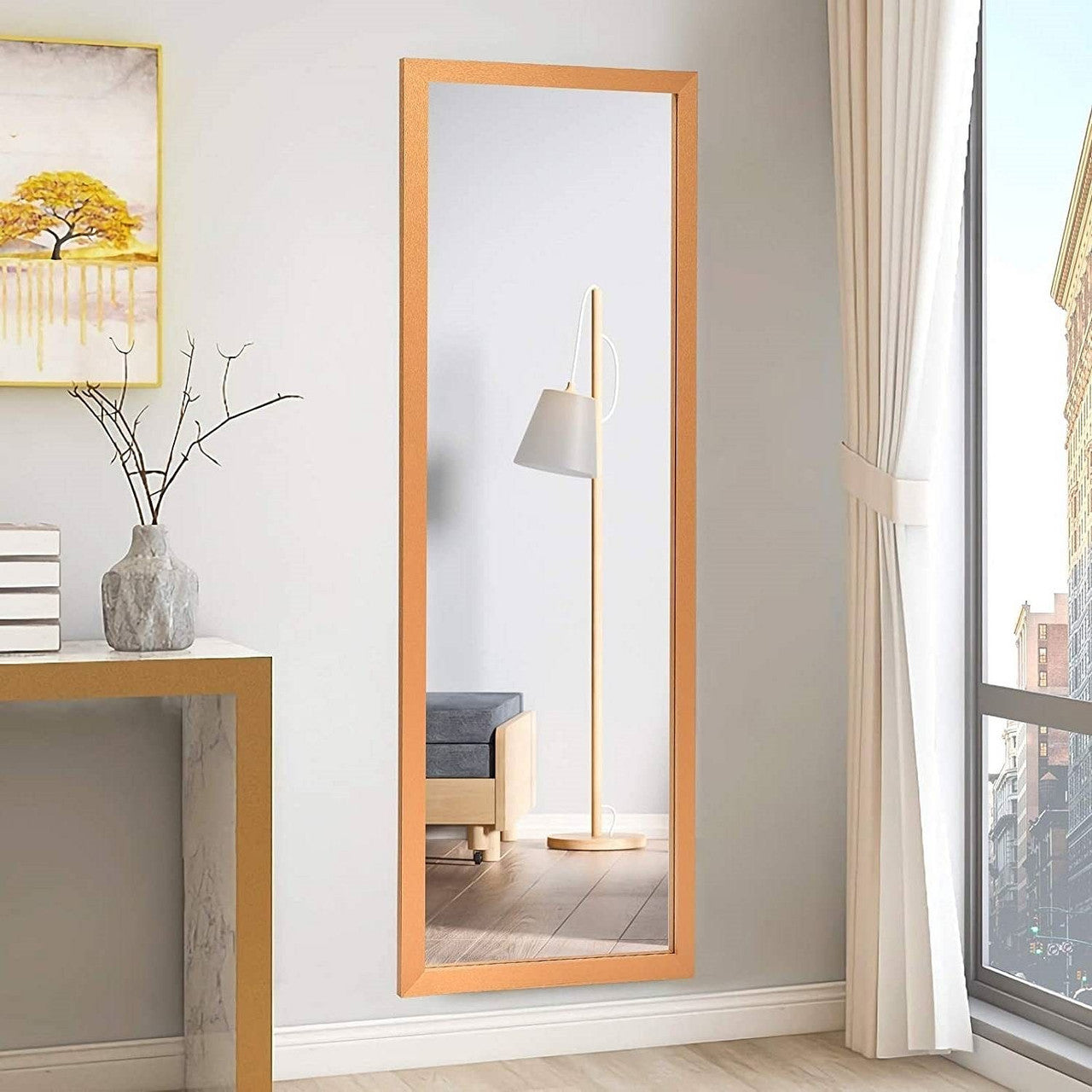 Gold Full Length Bedroom Mirror with Over the Door or Wall Mounted Design-0