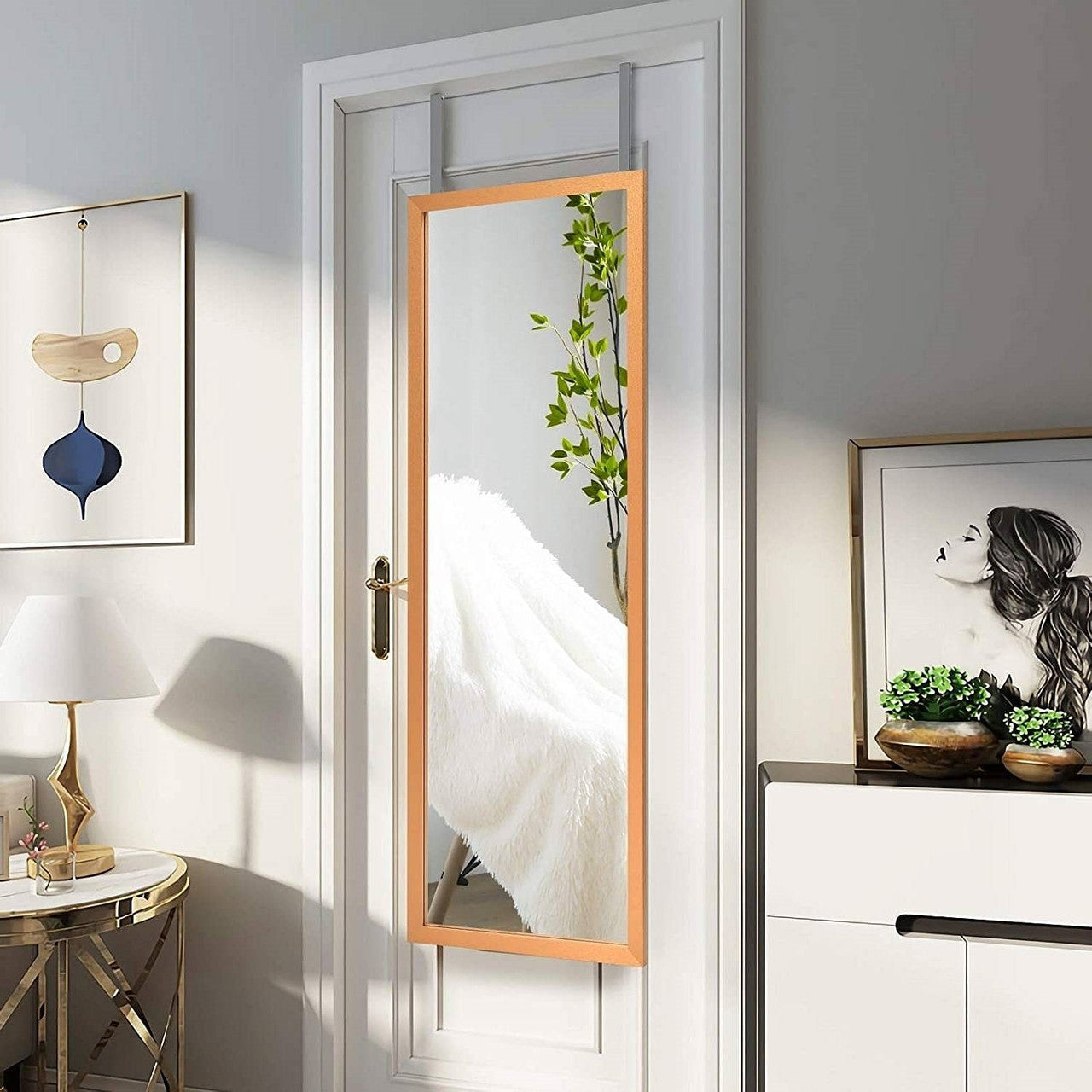 Gold Full Length Bedroom Mirror with Over the Door or Wall Mounted Design-1