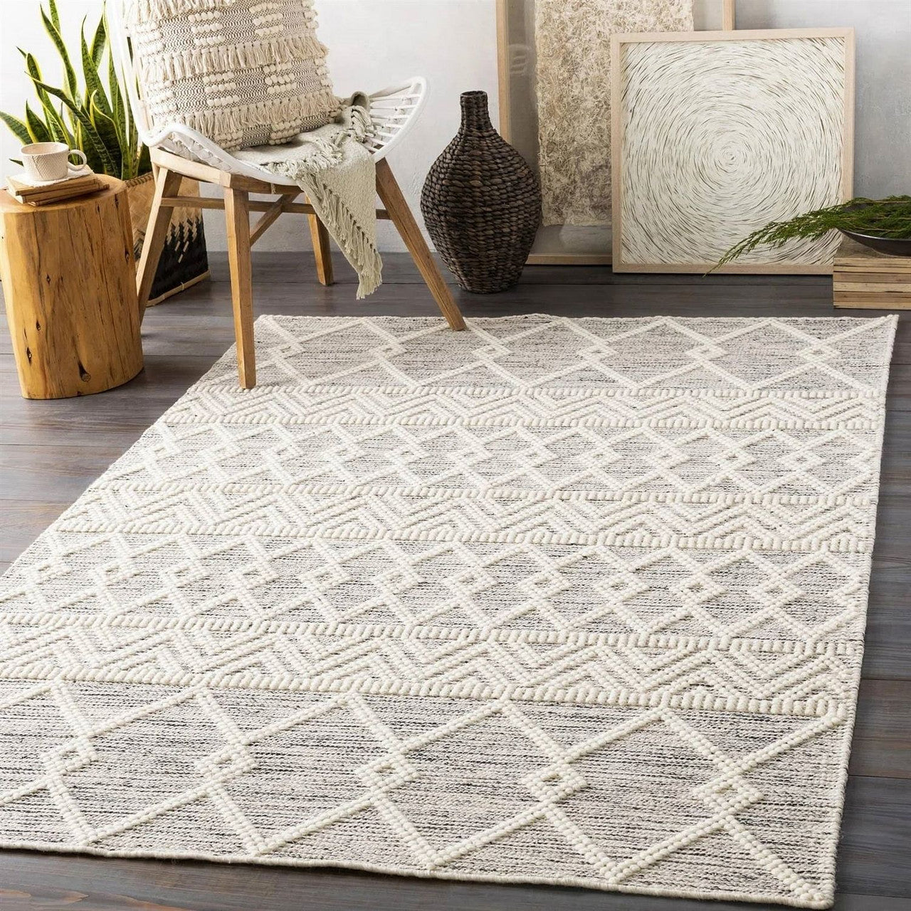 3-ft. x 5-ft. Hand Woven Wool Blend Grey Beige Ivory Persian Style Area Rug-2