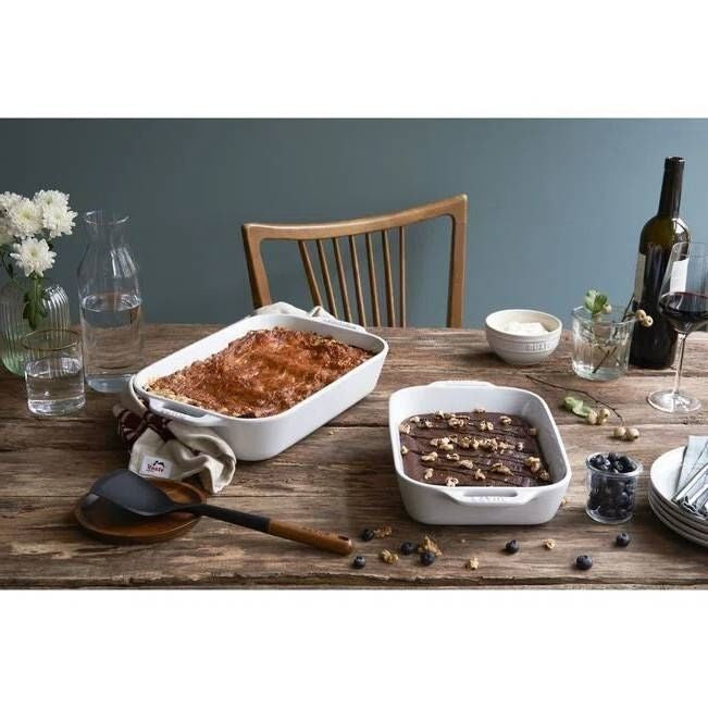 2 Piece Ceramic Stoneware Bakeware Casserole Dish Set in White-1