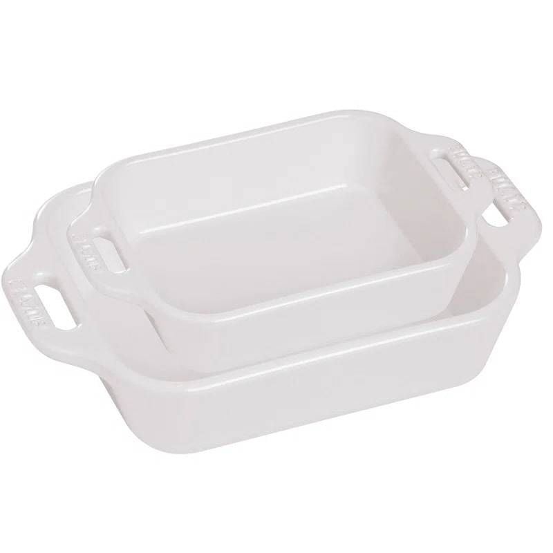 2 Piece Ceramic Stoneware Bakeware Casserole Dish Set in White-2