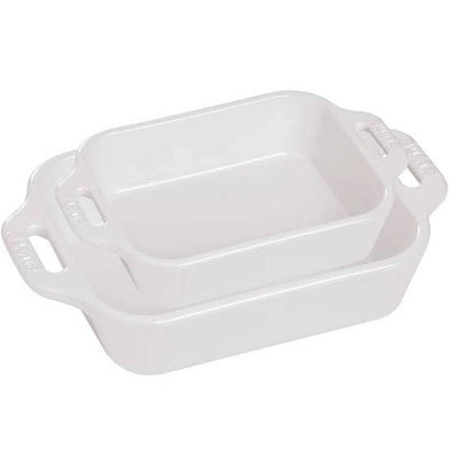 2 Piece Ceramic Stoneware Bakeware Casserole Dish Set in White-2