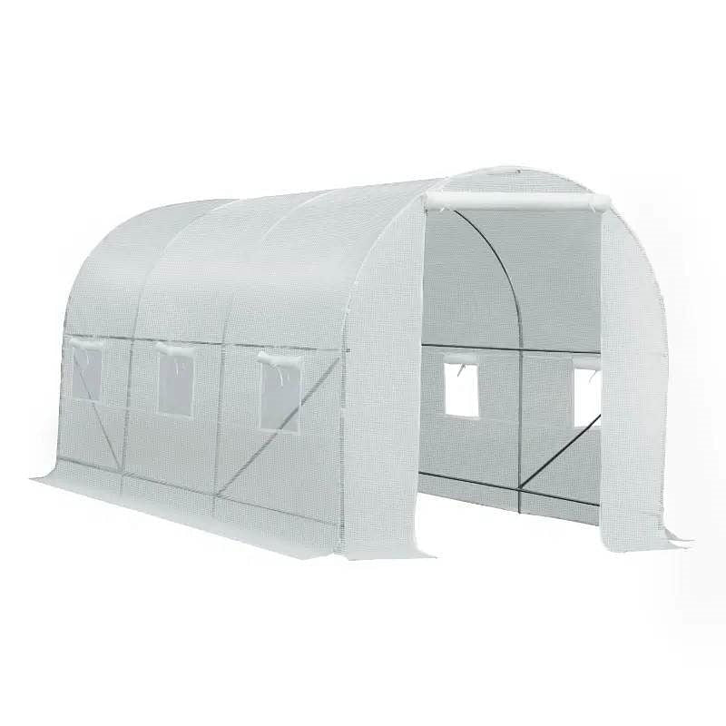 14.7 Ft x 6.5 Ft Outdoor Greenhouse w/ Heavy Duty Steel Frame and White PE Cover-0