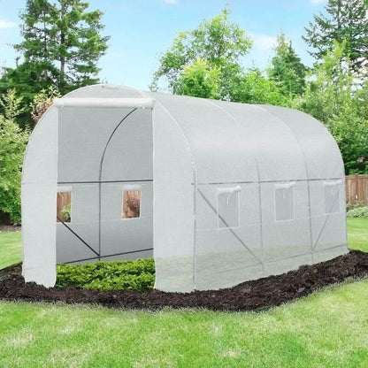 14.7 Ft x 6.5 Ft Outdoor Greenhouse w/ Heavy Duty Steel Frame and White PE Cover-2