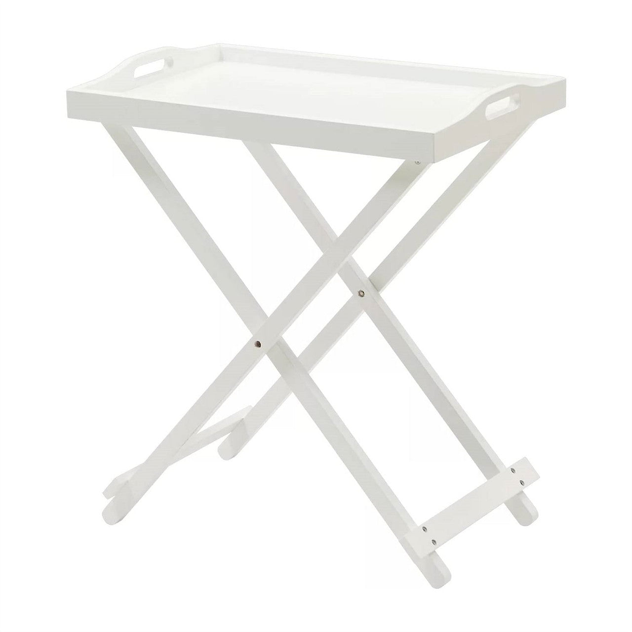 Folding TV Tray Bedside Table in White Wood Finish-1
