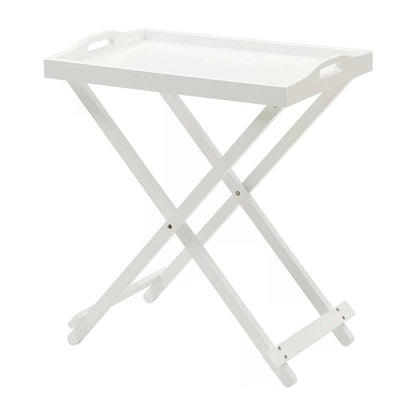 Folding TV Tray Bedside Table in White Wood Finish-1