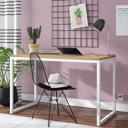 Modern Home Office Desk with White Metal Frame and Wood Table Top-0