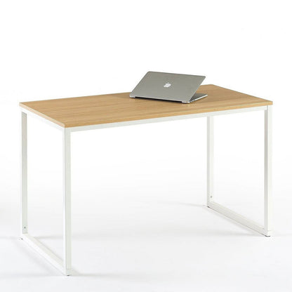 Modern Home Office Desk with White Metal Frame and Wood Table Top-2