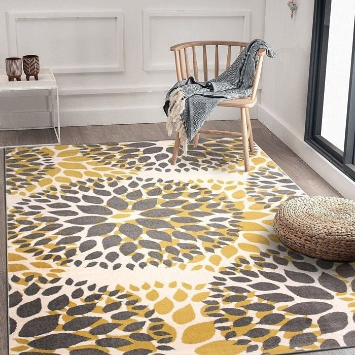 3'1" x 5' Grey Yellow Floral Woven Stain Resistant Polypropylene Area Rug-0