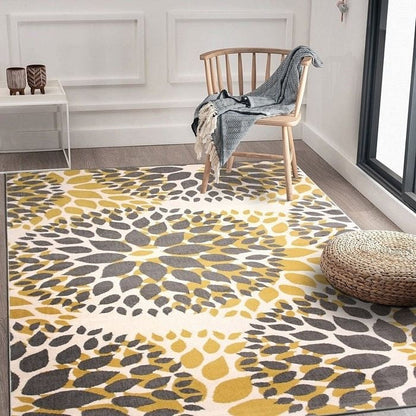 3'1" x 5' Grey Yellow Floral Woven Stain Resistant Polypropylene Area Rug-0