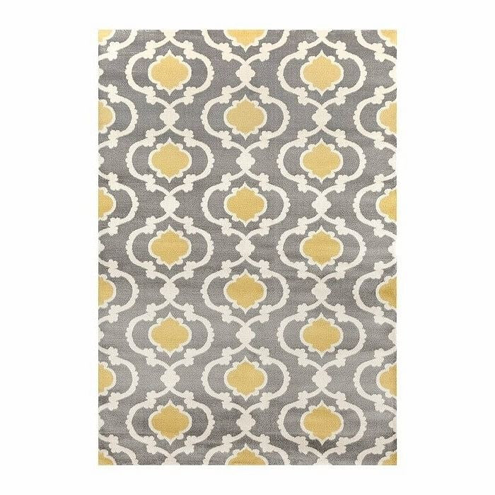 5'3" x 7'3"' Grey Yellow Trellis Geometric Polpropylene Area Rug-2