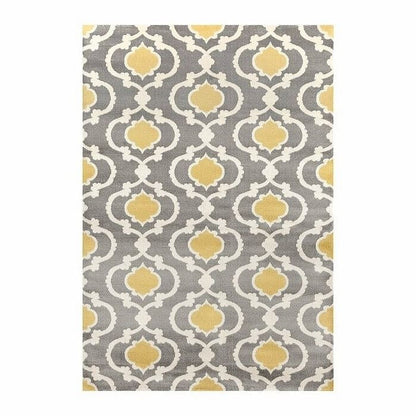 5'3" x 7'3"' Grey Yellow Trellis Geometric Polpropylene Area Rug-2