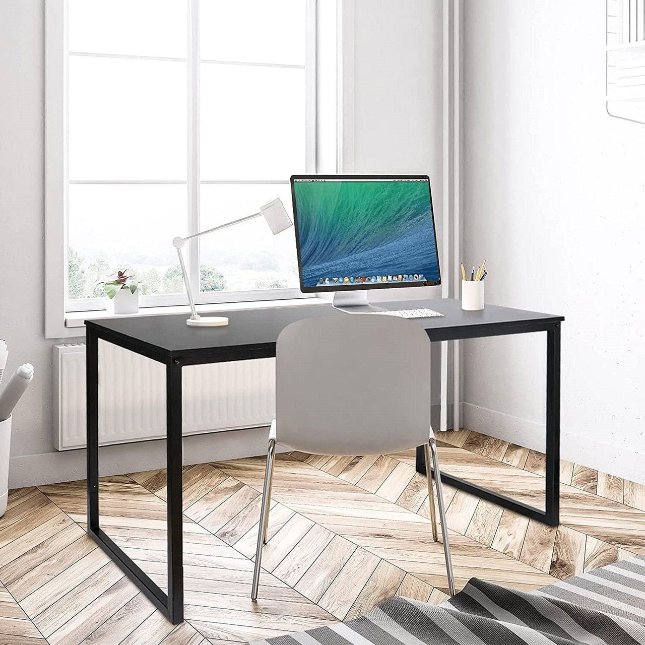 Black Metal Frame Wood Top Modern Home Office Laptop Computer Desk Writing Table-2