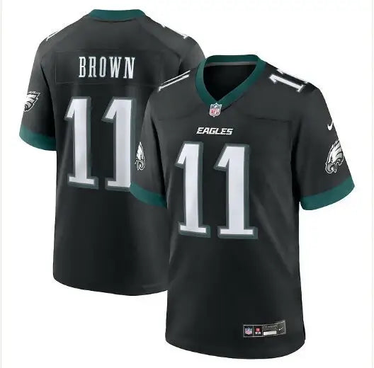 Black Philadelphia Eagles A J Brown Nike Game Jersey with 11 on front and back