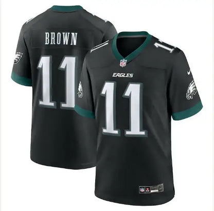 Black Philadelphia Eagles A J Brown Nike Game Jersey with 11 on front and back