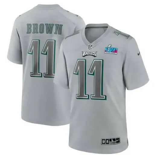 Gray A J Brown Eagles Nike Super Bowl LVII jersey with Super Bowl LVII patch
