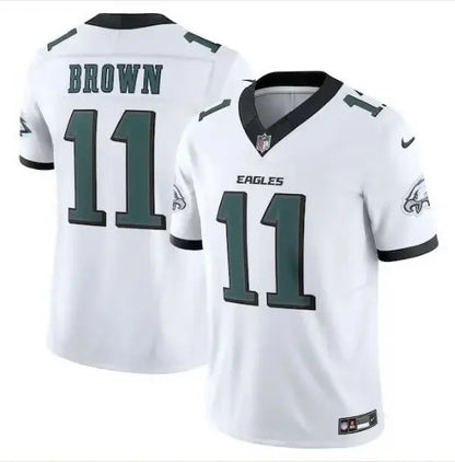 White Philadelphia Eagles A J Brown Nike Vapor F U S E Limited Jersey with dark green BROWN 11