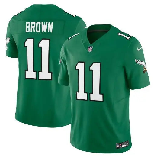Green Philadelphia Eagles A J Brown Nike Vapor F U S E Limited Jersey with 11 on front and back