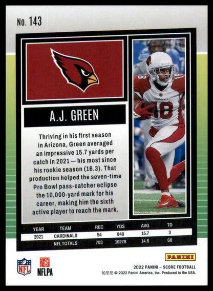 A.J. Green football card from 2022 Score series featuring Arizona Cardinals player