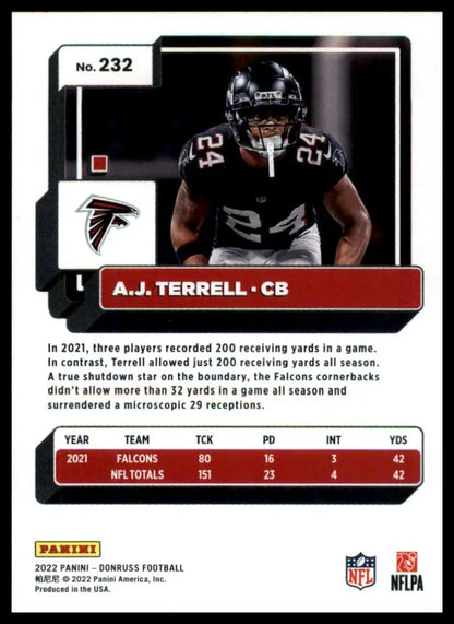A.J. Terrell football card from 2022 Donruss Atlanta Falcons product