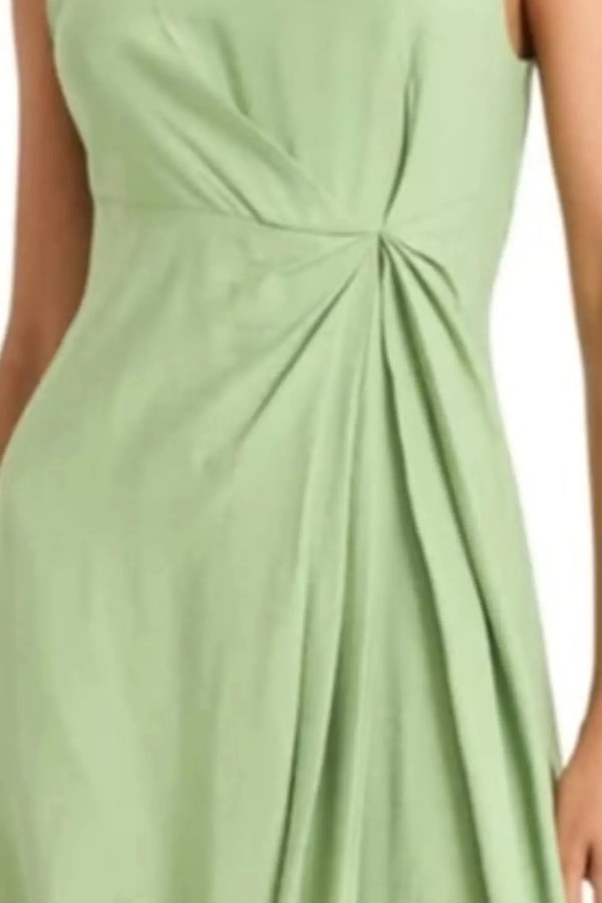 Light green Maggy London sleeveless day dress with ruched waist detail