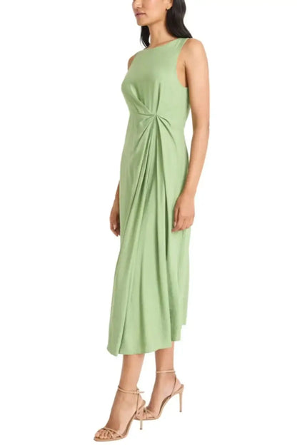 Maggy London sleeveless day dress with twisted knot detail in light green midi style