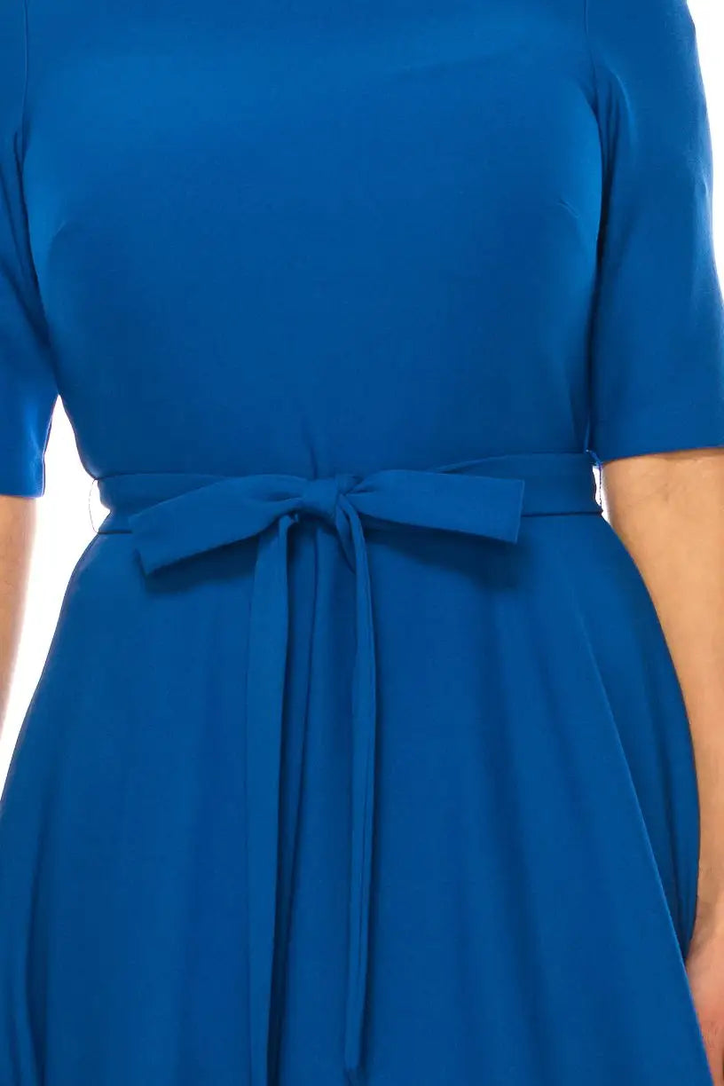Royal blue maison tara day dress with tie-back bow in azure blue size 4/6/8